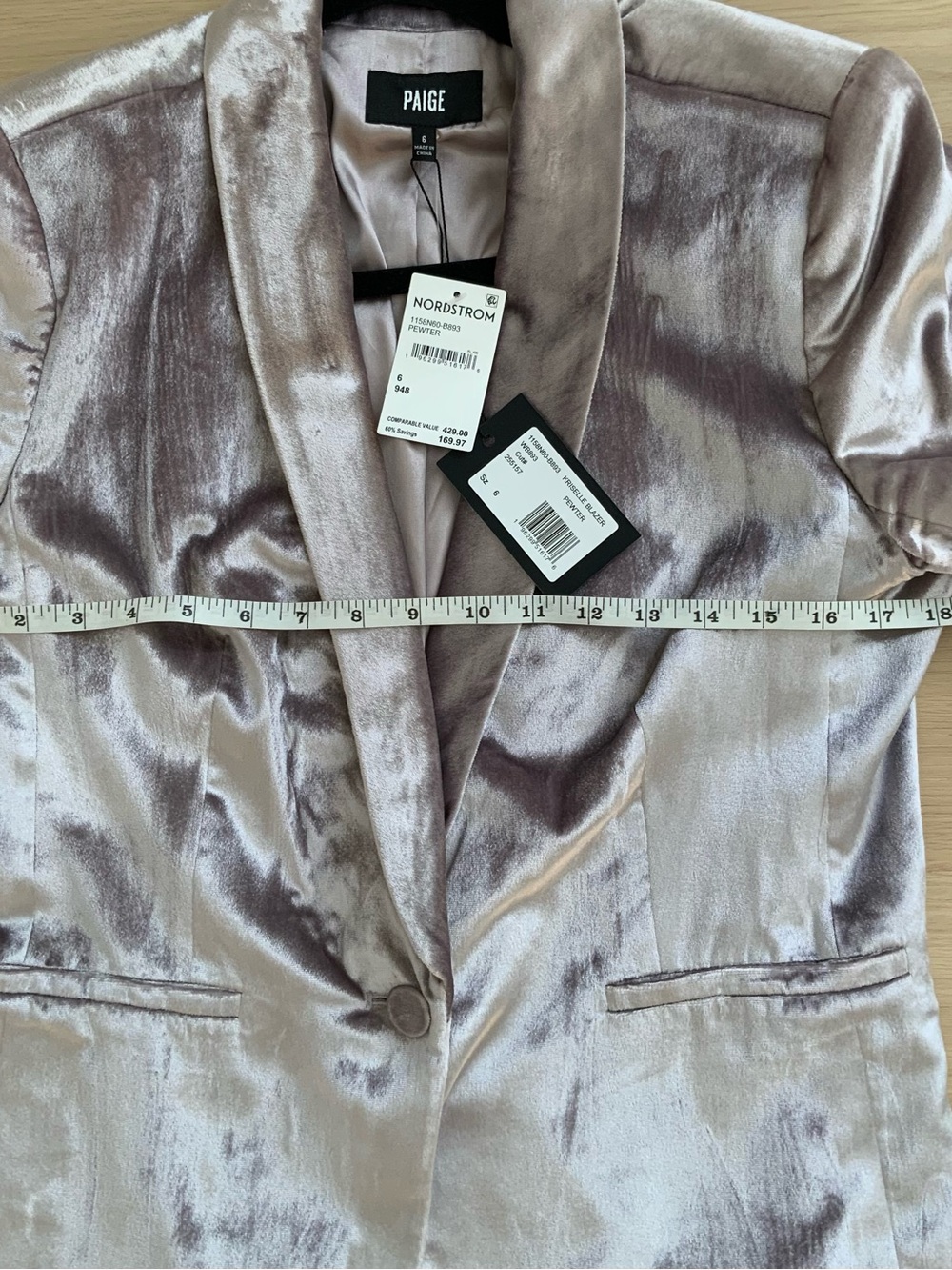 PAIGE Velvet Blazer in Light Pewter - Picture 6 of 10